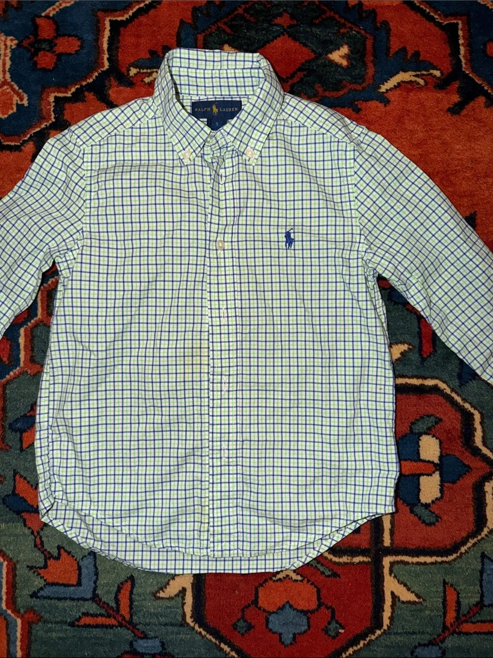 Polo Ralph Lauren Boys Long-Sleeve Tattersall Oxford Button-Down Shirt- Size 5